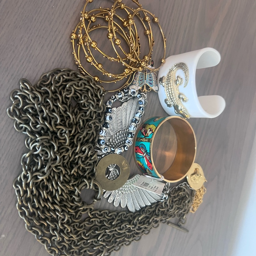 Bundle - mesh, enamel, necklaces and cuff  Gold and Silver brass tone